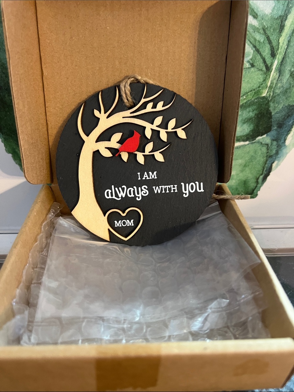 Round Wooden 'I Am Always With You' Ornament with Red Bird